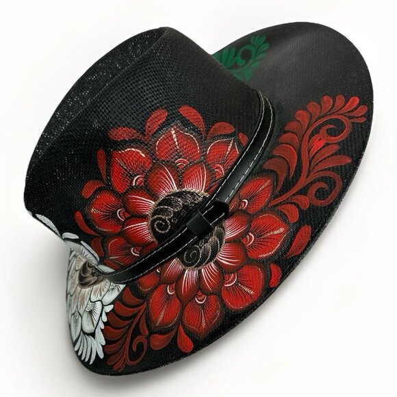?? NEW Hand-Painted Mexican Artisan Jute Boho Floral Sun Hat – Medium main image 10